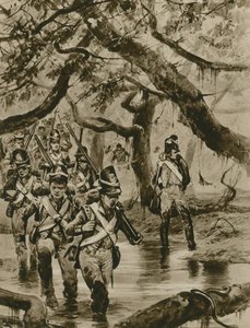 Marcherer gennem sumpene i Britisk Guyana (dybtryk) af Richard Caton Woodville junior